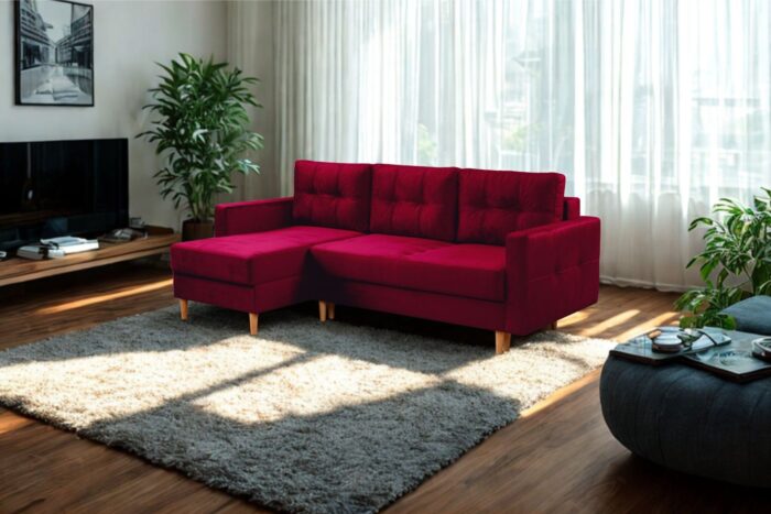 Ecksofa mit schlaffunktion und bettkasten, Ecksofa L-Form, Eckcouch L-Form Floro stoff Monolith