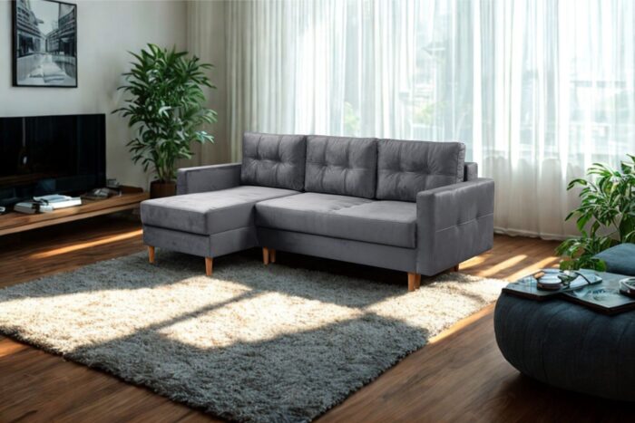 Ecksofa mit schlaffunktion und bettkasten, Ecksofa L-Form, Eckcouch L-Form Floro stoff Monolith