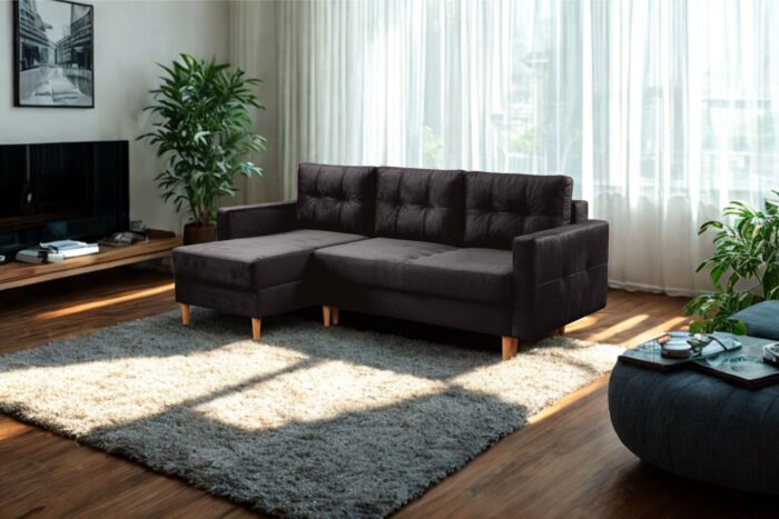 Ecksofa mit schlaffunktion und bettkasten, Ecksofa L-Form, Eckcouch L-Form Floro stoff Monolith