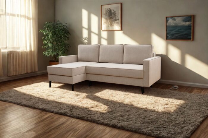 Ecksofa mit schlaffunktion und bettkasten, Ecksofa L-Form, Eckcouch L-Form KEBI stoff Curio