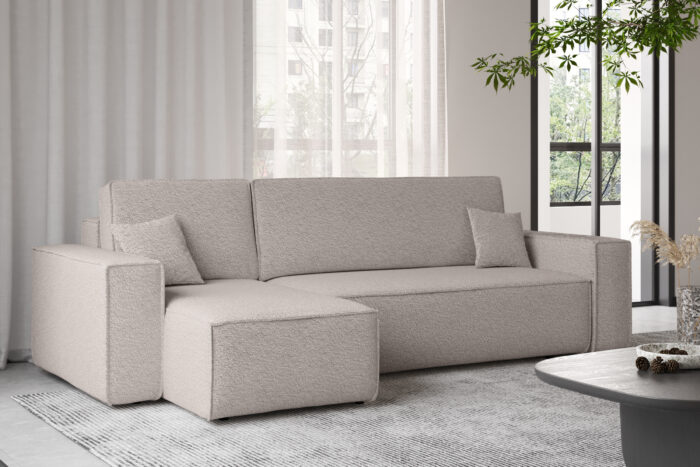 Ecksofa mit schlaffunktion und bettkasten, Ecksofa L-Form, Eckcouch L-Form BEST stoff Abriamo