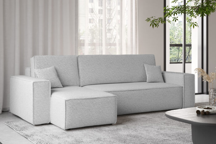 Ecksofa mit schlaffunktion und bettkasten, Ecksofa L-Form, Eckcouch L-Form BEST stoff Abriamo