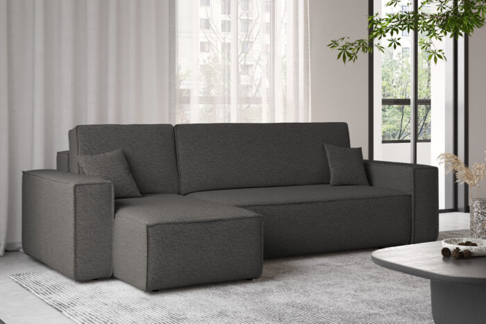 Ecksofa mit schlaffunktion und bettkasten, Ecksofa L-Form, Eckcouch L-Form BEST stoff Abriamo