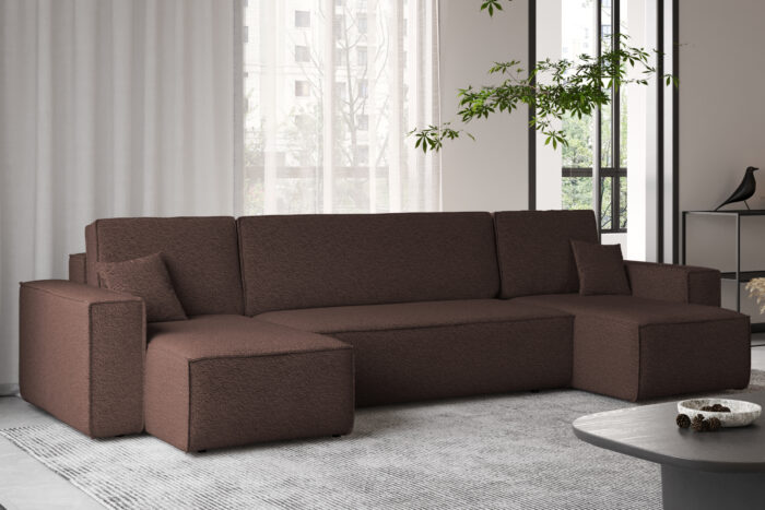 Ecksofa mit schlaffunktion und bettkasten, Sofa U-form, Couch U-form BEST stoff Abriamo