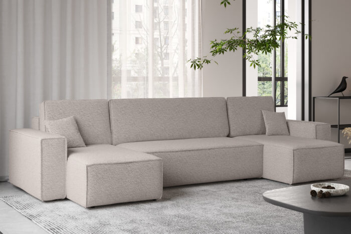 Ecksofa mit schlaffunktion und bettkasten, Sofa U-form, Couch U-form BEST stoff Abriamo