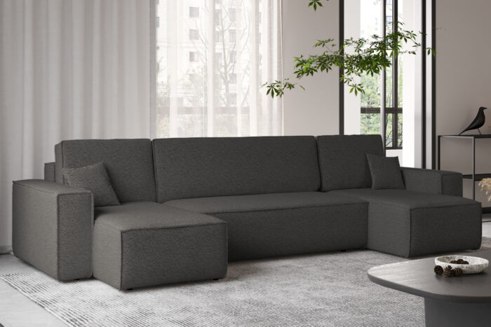 Ecksofa mit schlaffunktion und bettkasten, Sofa U-form, Couch U-form BEST stoff Abriamo