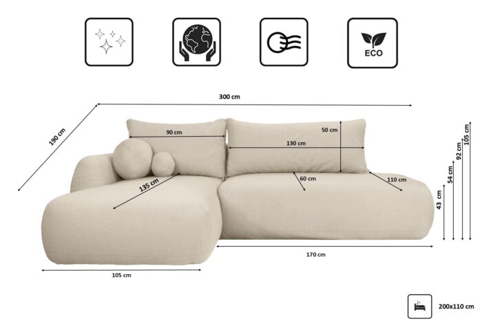 Ecksofa Fabo mit Schlaffunktion und Bettzeugcontainer, Stoff Quelle