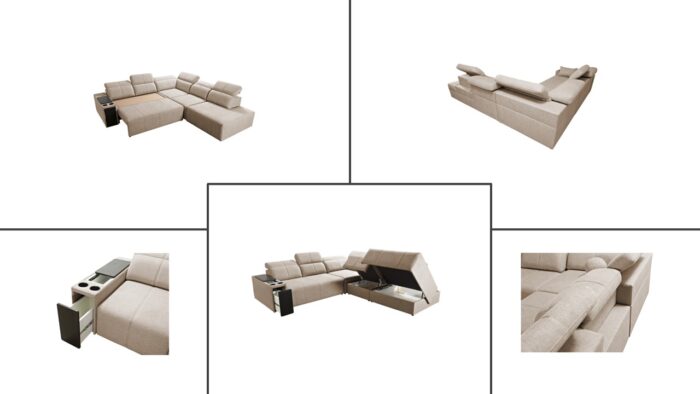 Ecksofa Mindy IX mit Schlaffunktion,verstellbarer Rückenlehne und Schultern ,Stoff Verita