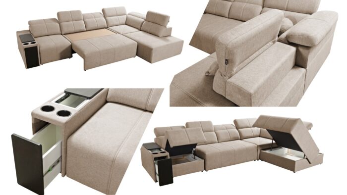 Ecksofa L-fom Mindy XI mit Schlaffunktion und verstellbarer Rückenlehne, Stoff Verita