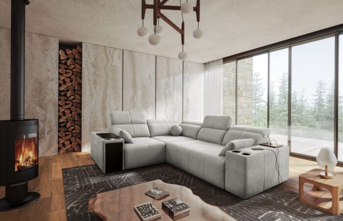 Ecksofa mit Schlaffunktion, USB und verstellbarer Rückenlehne Mindy II, Stoff Verita