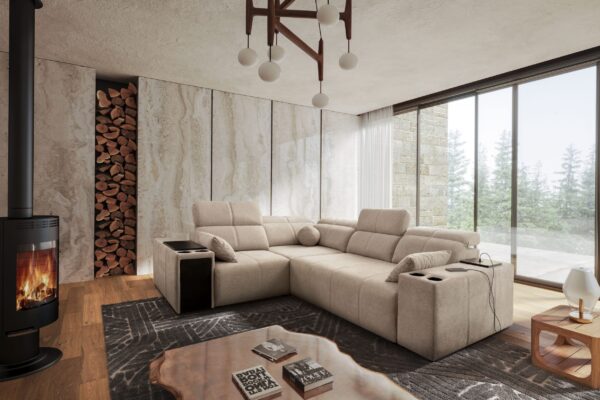 Ecksofa mit Schlaffunktion, USB und verstellbarer Rückenlehne Mindy II, Stoff Verita