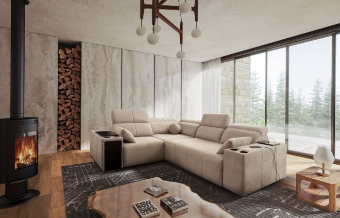 Ecksofa mit Schlaffunktion, USB und verstellbarer Rückenlehne Mindy II, Stoff Verita