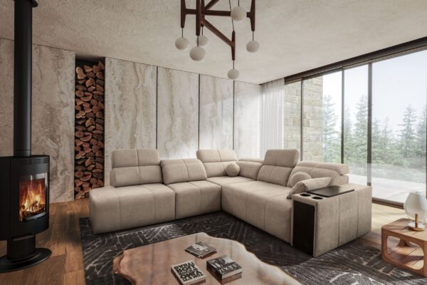 Ecksofa Mindy IX mit Schlaffunktion,verstellbarer Rückenlehne und Schultern ,Stoff Verita