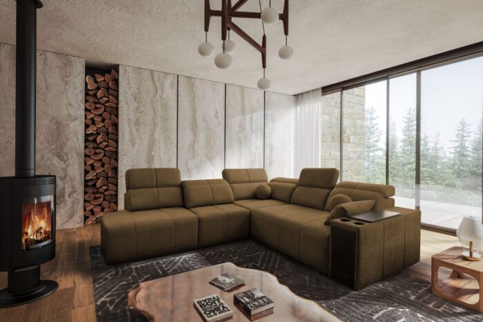 Ecksofa Mindy IX mit Schlaffunktion,verstellbarer Rückenlehne und Schultern ,Stoff Verita