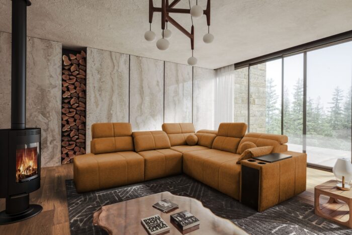 Ecksofa Mindy IX mit Schlaffunktion,verstellbarer Rückenlehne und Schultern ,Stoff Verita