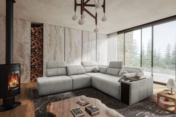 Ecksofa Mindy IX mit Schlaffunktion,verstellbarer Rückenlehne und Schultern ,Stoff Verita