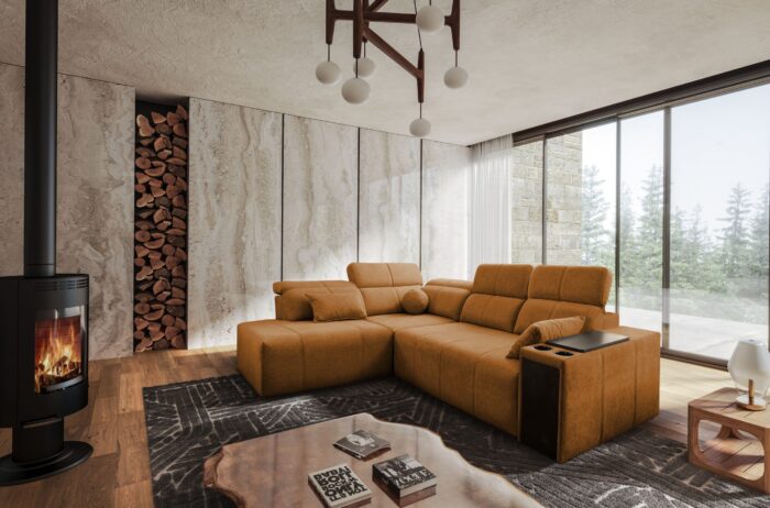 Ecksofa Mindy VII mit Schlaffunktion und verstellbarer Rückenlehne, Stoff Verita