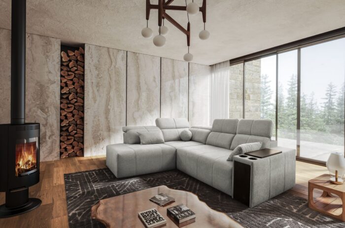 Ecksofa Mindy VII mit Schlaffunktion und verstellbarer Rückenlehne, Stoff Verita