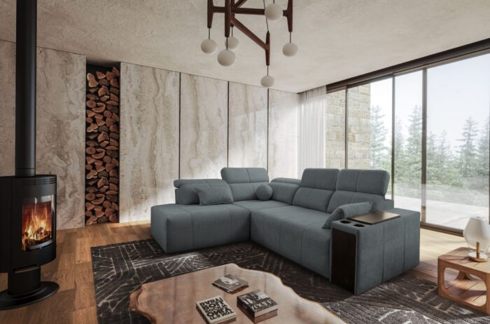 Ecksofa Mindy VII mit Schlaffunktion und verstellbarer Rückenlehne, Stoff Verita