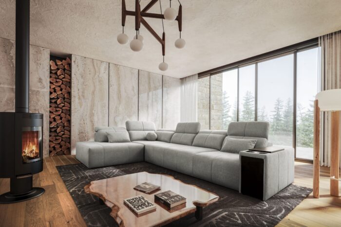 Ecksofa L-fom Mindy XI mit Schlaffunktion und verstellbarer Rückenlehne, Stoff Verita