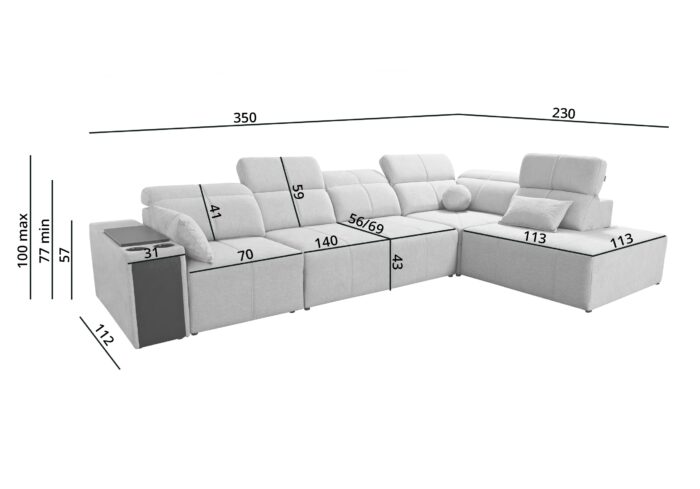 Ecksofa L-fom Mindy XI mit Schlaffunktion und verstellbarer Rückenlehne, Stoff Verita