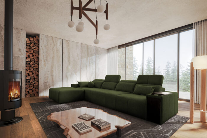 Ecksofa mit Schlaffunktion, USB und verstellbarer Rückenlehne Mindy XII, Stoff Verita