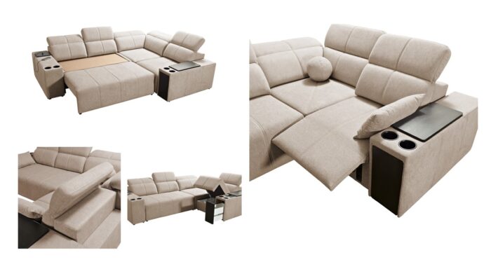 Ecksofa mit Schlaffunktion, USB und verstellbarer Rückenlehne Mindy II, Stoff Verita