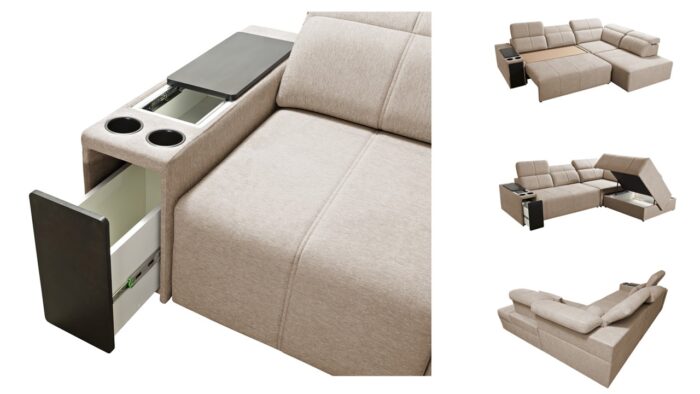 Ecksofa Mindy VII mit Schlaffunktion und verstellbarer Rückenlehne, Stoff Verita