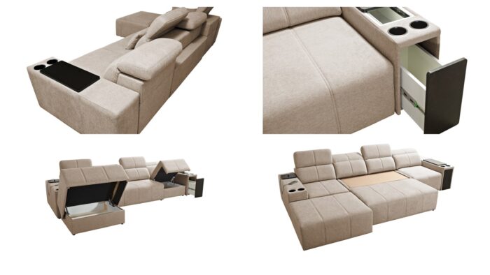 Ecksofa mit Schlaffunktion, USB und verstellbarer Rückenlehne Mindy XII, Stoff Verita