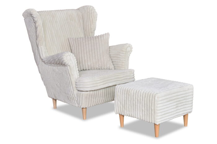 Rene Ohrensessel mit Fußhocker, skandinavischer Estella-Stoff