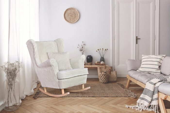 Rene Schaukelsessel skandinavischer Stoff Estella