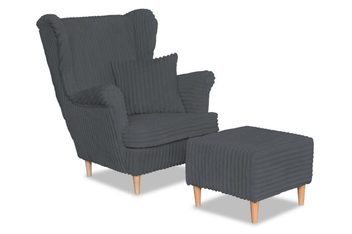 Rene Ohrensessel mit Fußhocker, skandinavischer Estella-Stoff