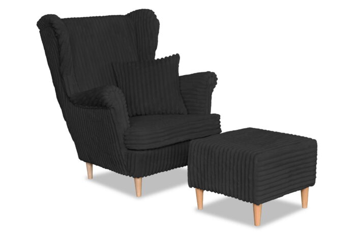 Rene Ohrensessel mit Fußhocker, skandinavischer Estella-Stoff