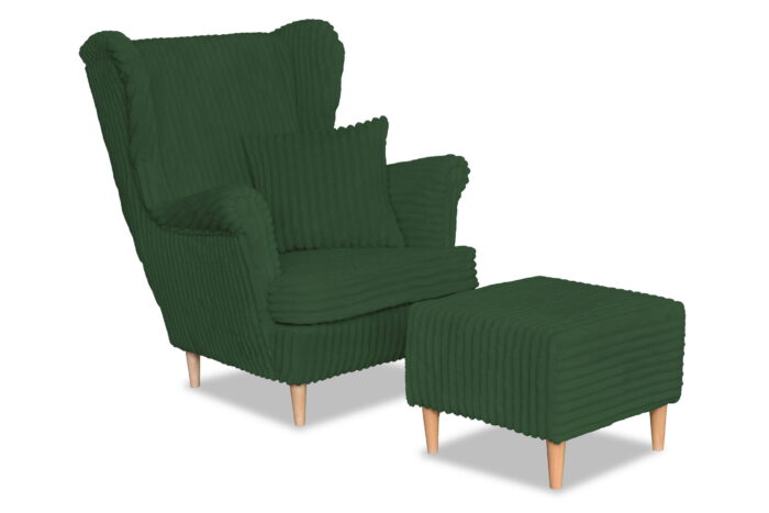 Rene Ohrensessel mit Fußhocker, skandinavischer Estella-Stoff