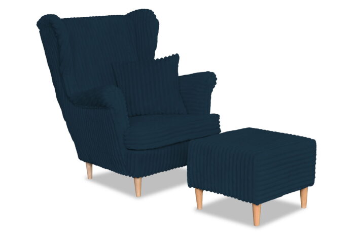 Rene Ohrensessel mit Fußhocker, skandinavischer Estella-Stoff