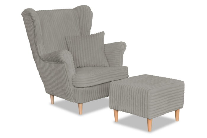 Rene Ohrensessel mit Fußhocker, skandinavischer Estella-Stoff