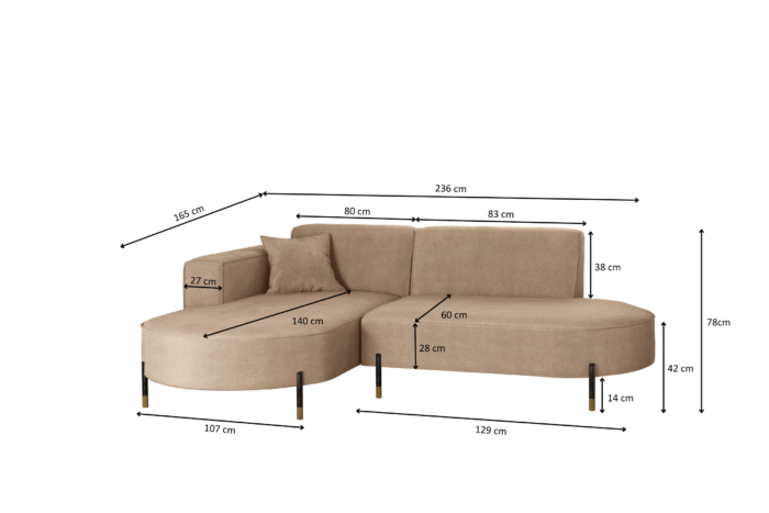 Ecksofa, Sofa L-Form Designer Modena Rein stoff Noel