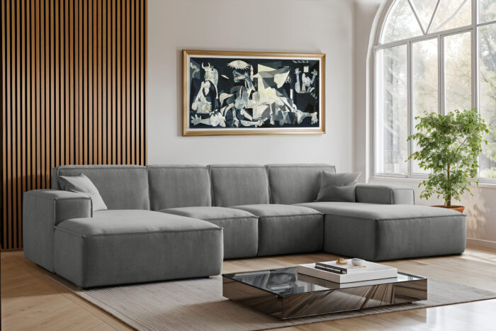 Sofa U-Form Siena, U-förmiges Ecksofa, Stoff Salvador