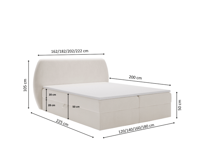 Schlafzimmerbett Bloom mit abgerundetem Kopfteil, Stoff Komodo