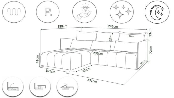 Ecksofa, Sofa L form, Couch L form Hannover L stoff Castel