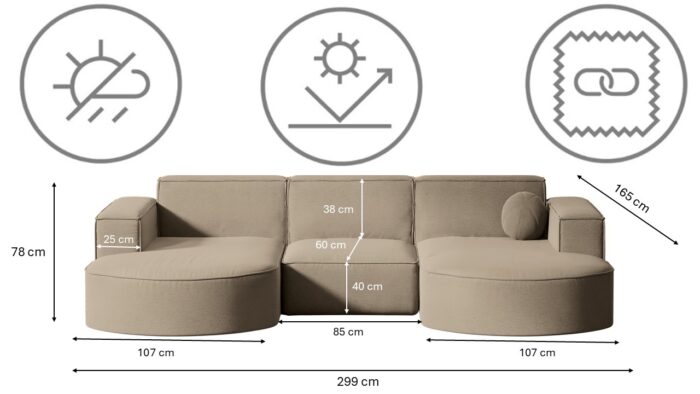 Gartenmöbel Ecksofa, Couch, Sofa U-Form Garten Modena Patio