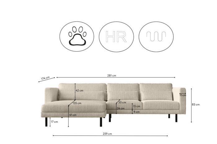 Ecksofa L-form Dani modern und geräumig Stoff Poso