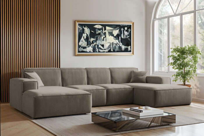 Sofa U-Form Siena, U-förmiges Ecksofa, Stoff Salvador