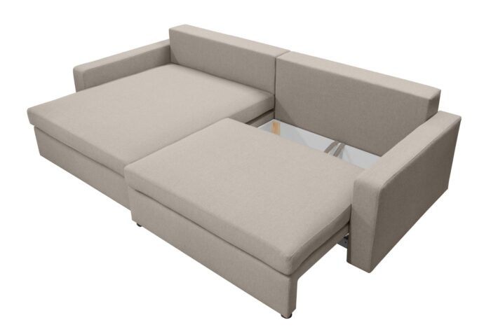 Ecksofa mit Schlaffunktion und Bettzeugablage LUBEKA, Stoff Faro