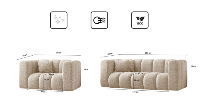 Sofagarnitur 2+1+1 Couchgarnitur serie Grand stilvol, Stoff Haga