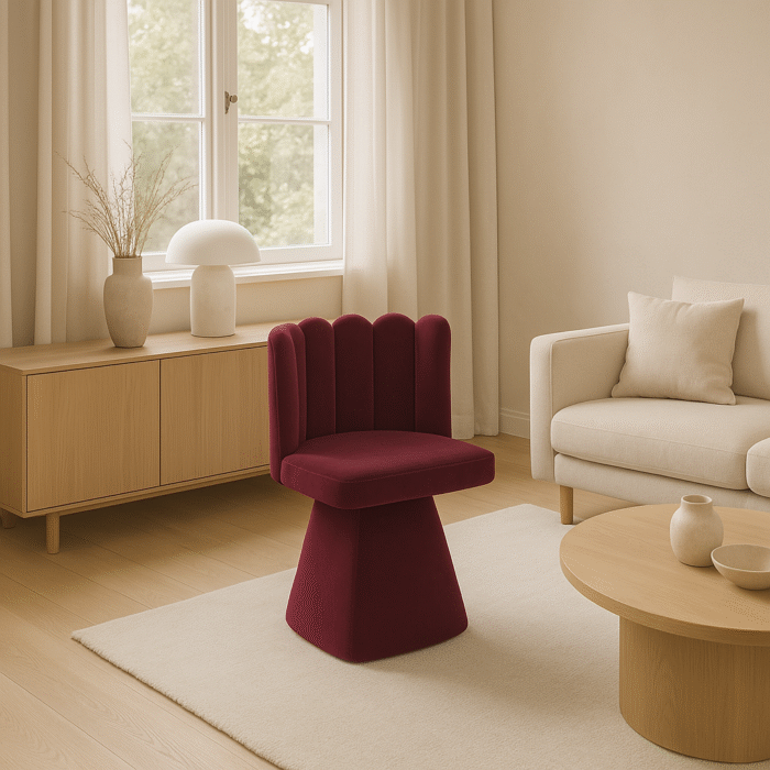 Stuhl Savio ist ein Möbelstück mit einer einzigartigen Form, stoff Riviera