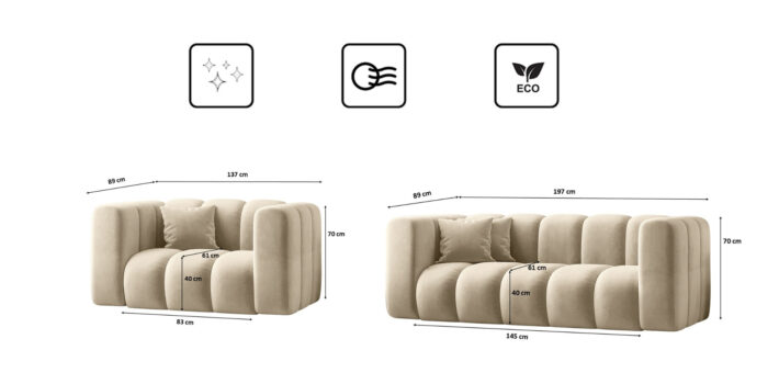 Sofagarnitur 2+1+1 Couchgarnitur serie Grand stilvol, Stoff Salvador