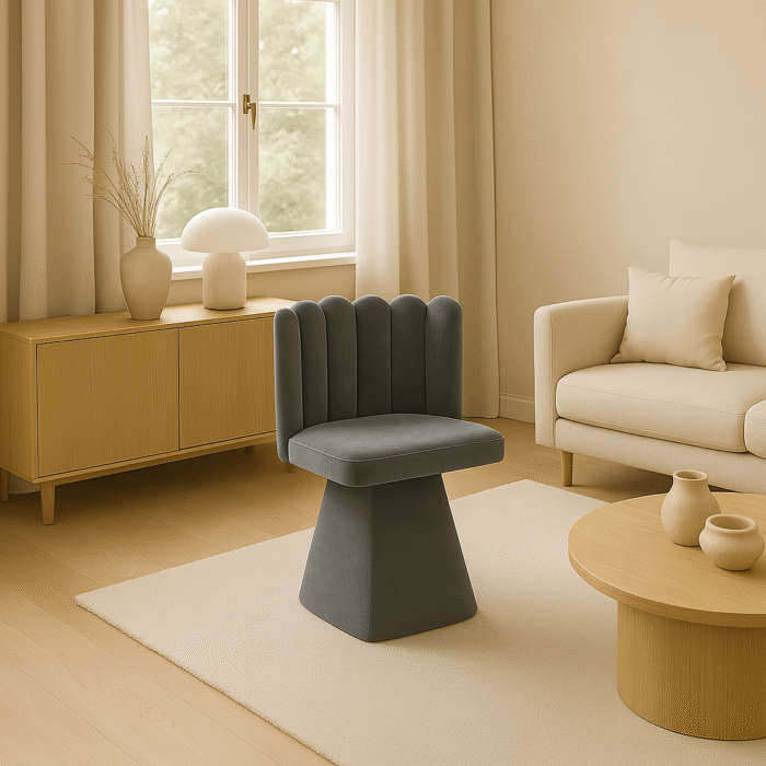 Stuhl Savio ist ein Möbelstück mit einer einzigartigen Form, stoff Riviera