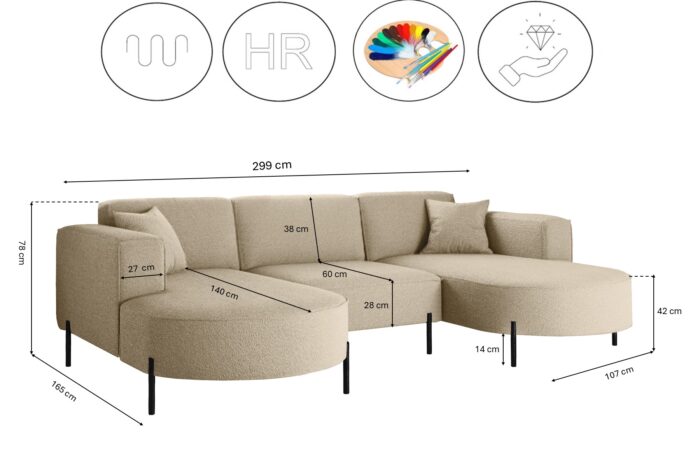 Ecksofa, Sofa Designer Modena U Rein stoff Quelle