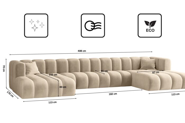 Beige Ecksofa, U-from, Sofa Grand U XL modular stoff Salvador